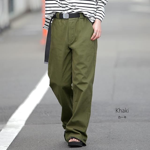 パンツ レディース 脚長 チノパン ロング ワイドパンツ ストレート ゴム 黒 白 ベージュ | HUG.U | 19