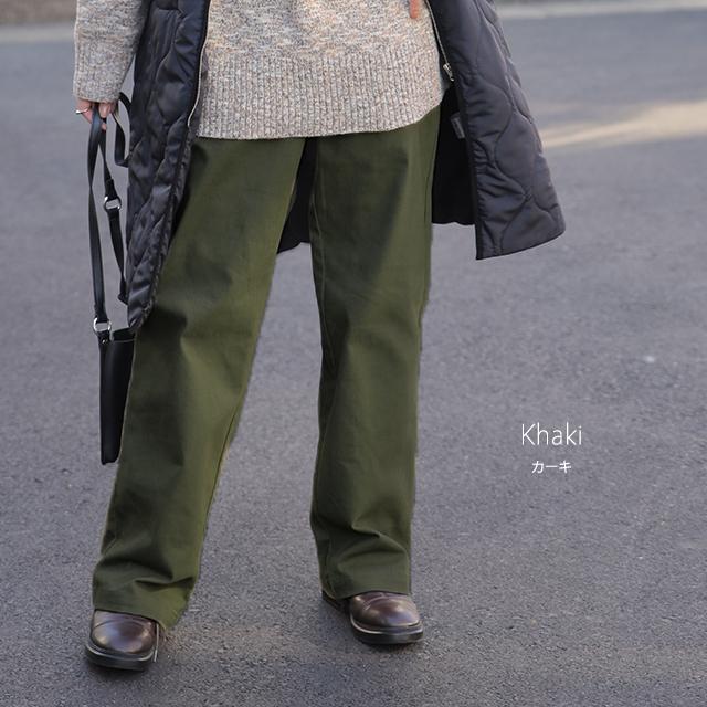 パンツ レディース 脚長 チノパン ロング ワイドパンツ ストレート ゴム 黒 白 ベージュ | HUG.U | 20