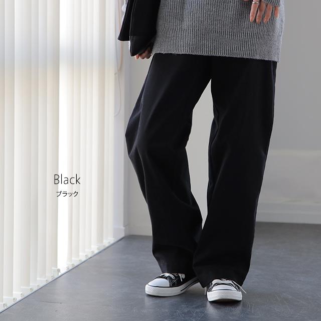 パンツ レディース 脚長 チノパン ロング ワイドパンツ ストレート ゴム 黒 白 ベージュ | HUG.U | 21