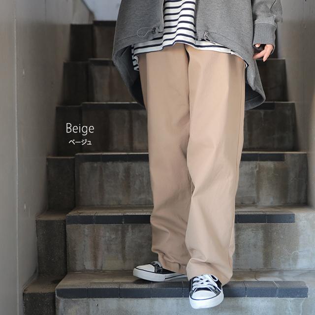 パンツ レディース 脚長 チノパン ロング ワイドパンツ ストレート ゴム 黒 白 ベージュ | HUG.U | 22