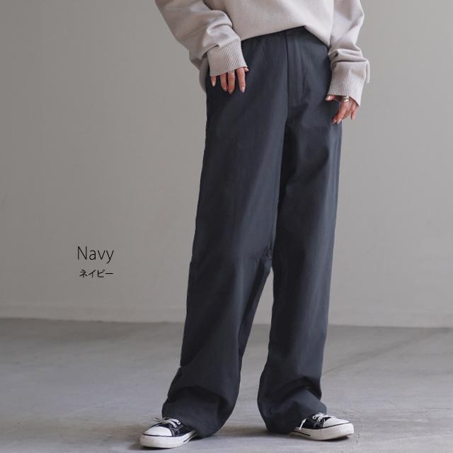 パンツ レディース 脚長 チノパン ロング ワイドパンツ ストレート ゴム 黒 白 ベージュ | HUG.U | 24