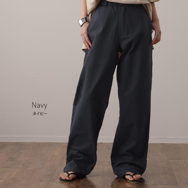 パンツ レディース 脚長 チノパン ロング ワイドパンツ ストレート ゴム 黒 白 ベージュ | HUG.U | 25