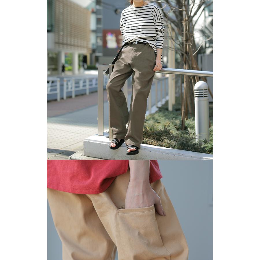 パンツ レディース 脚長 チノパン ロング ワイドパンツ ストレート ゴム 黒 白 ベージュ | HUG.U | 26