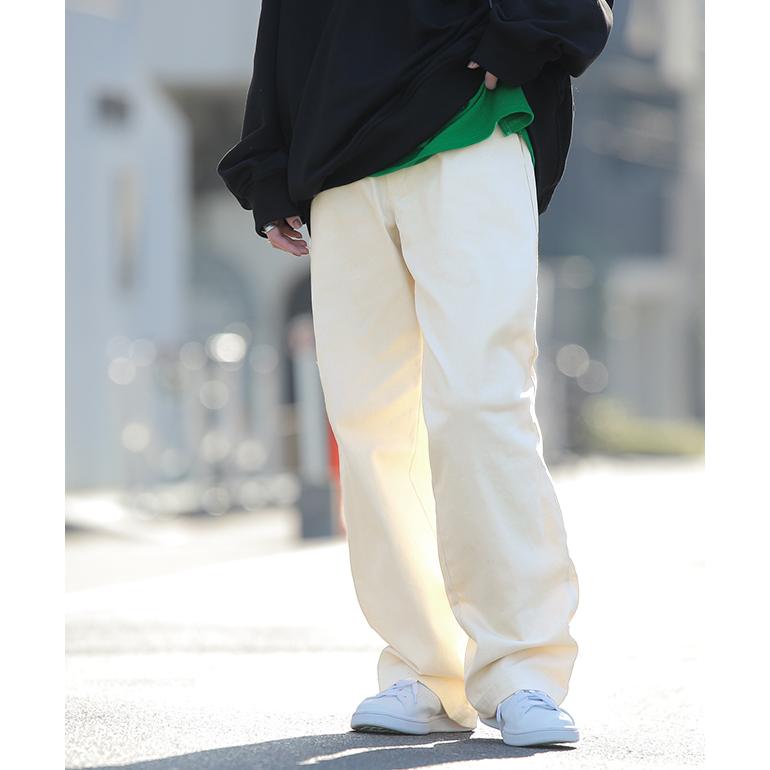 パンツ レディース 脚長 チノパン ロング ワイドパンツ ストレート ゴム 黒 白 ベージュ | HUG.U | 11