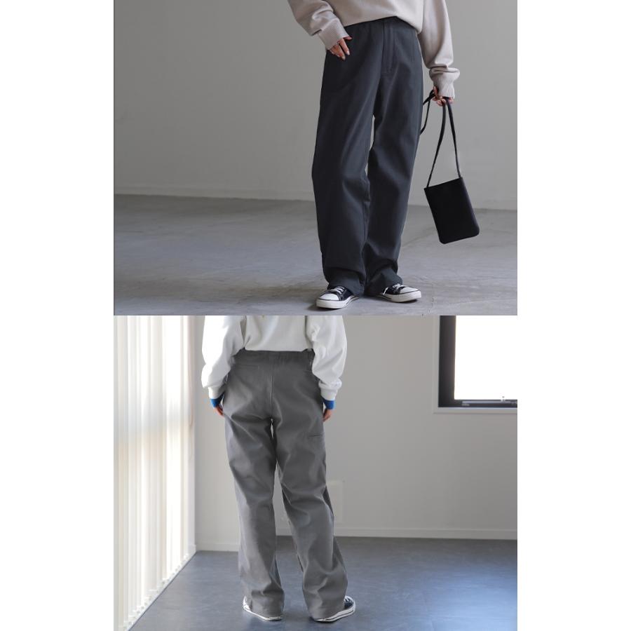 パンツ レディース 脚長 チノパン ロング ワイドパンツ ストレート ゴム 黒 白 ベージュ | HUG.U | 13