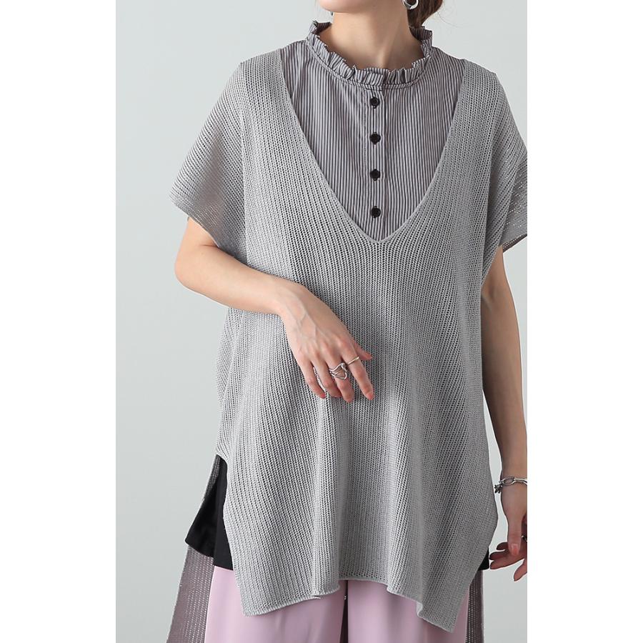 タンクトップ レディース レイヤード トップス ストライプ つけ襟 インナー ブラウス シャツ フリル 襟 | HUG.U | 26