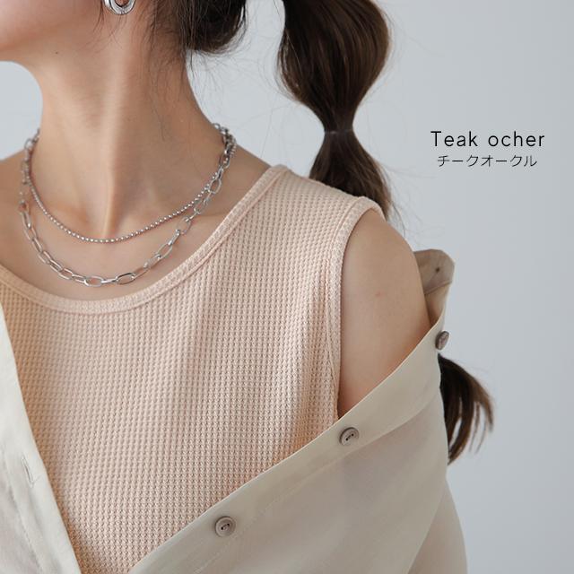 タンクトップ レディース ノースリーブ ワッフル トップス 無地 Uネック レイヤード | HUG.U | 15