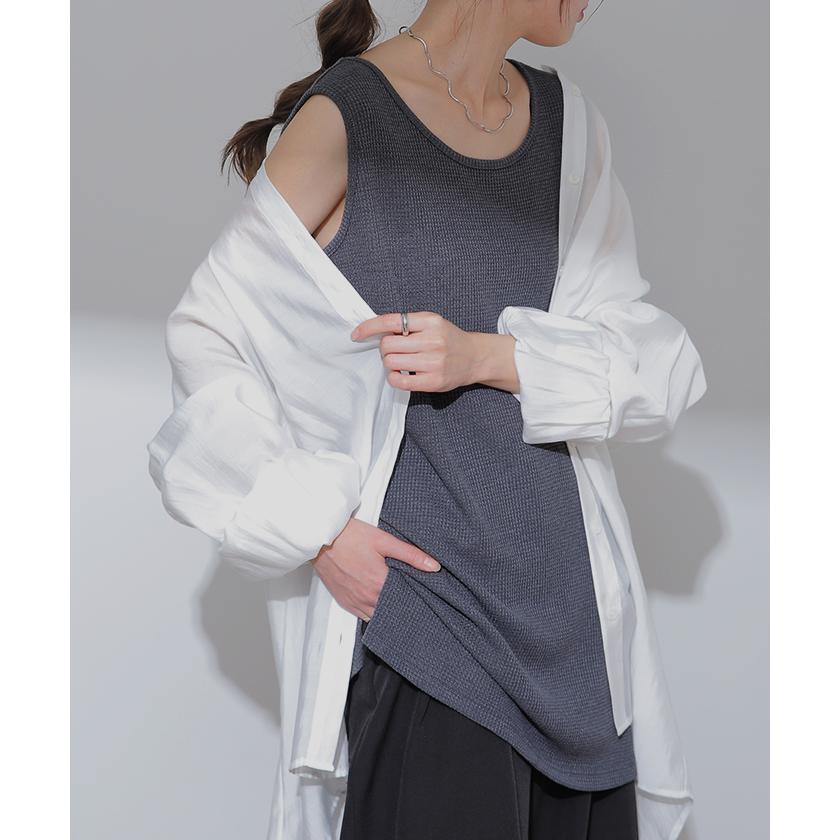 タンクトップ レディース ノースリーブ ワッフル トップス 無地 Uネック レイヤード | HUG.U | 12