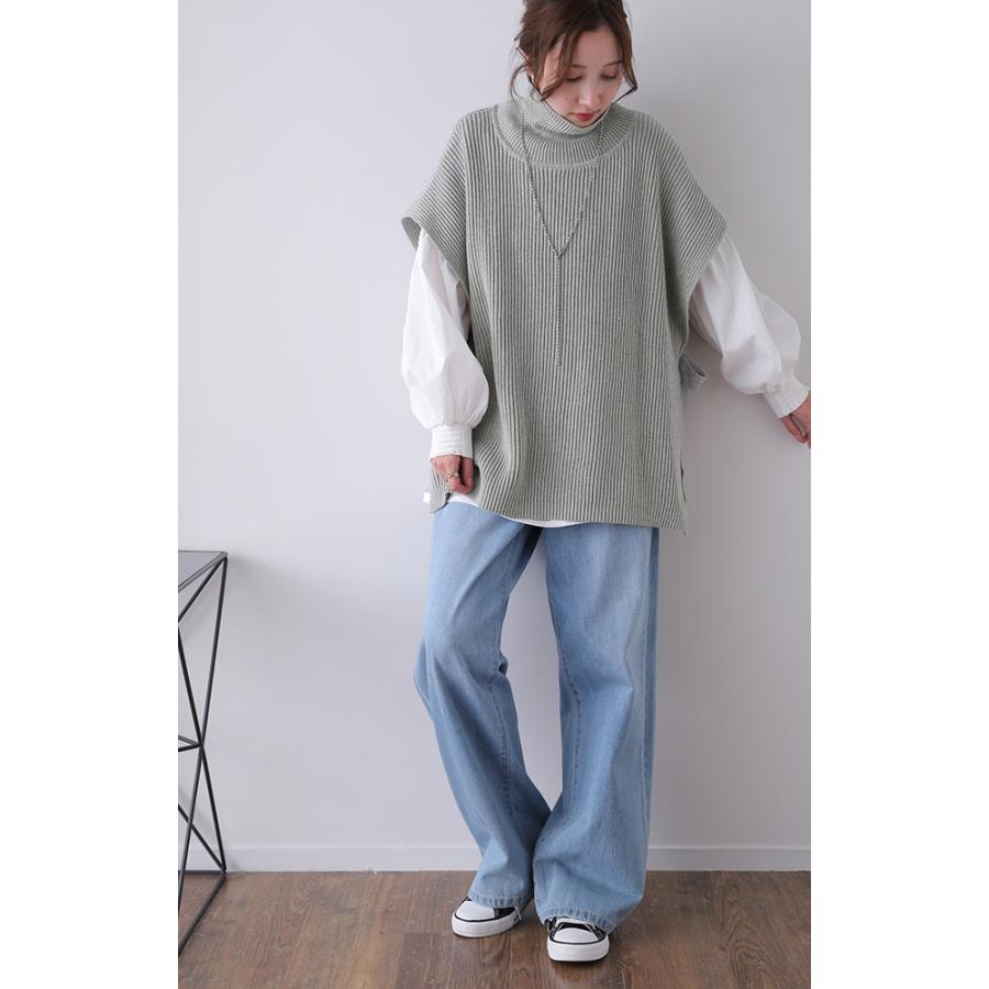 ベスト ニット 綿100% レディース 体型カバー タートル レイヤード トップス お尻が隠れる | HUG.U | 16