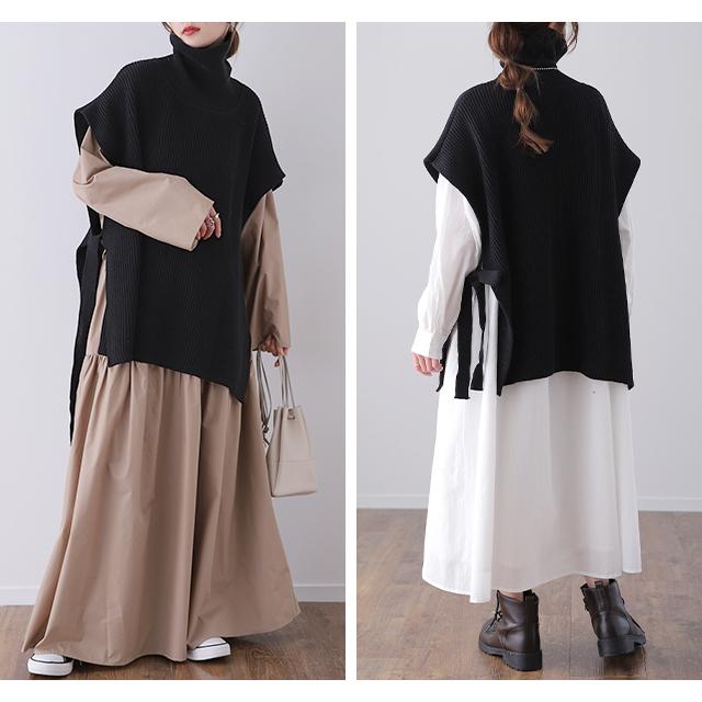 ベスト ニット 綿100% レディース 体型カバー タートル レイヤード トップス お尻が隠れる | HUG.U | 19