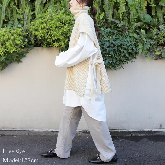 ベスト ニット 綿100% レディース 体型カバー タートル レイヤード トップス お尻が隠れる | HUG.U | 22