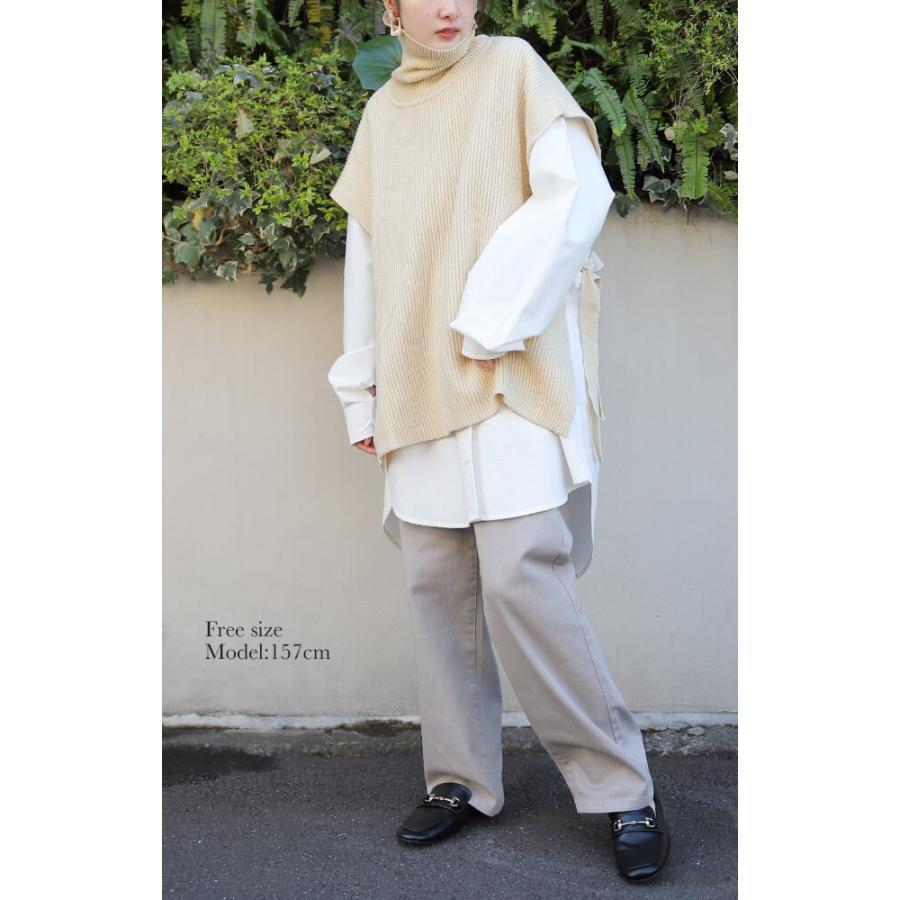 ベスト ニット 綿100% レディース 体型カバー タートル レイヤード トップス お尻が隠れる | HUG.U | 05