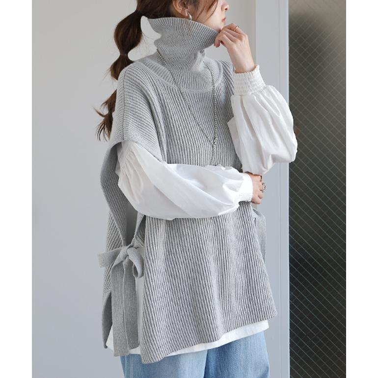 ベスト ニット 綿100% レディース 体型カバー タートル レイヤード トップス お尻が隠れる | HUG.U | 07