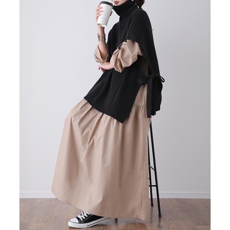 ベスト ニット 綿100% レディース 体型カバー タートル レイヤード トップス お尻が隠れる | HUG.U | 09