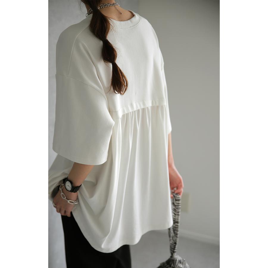 トップス Tシャツ レディース バックギャザー カットソー バックフリル 二の腕カバー 半袖 無地 | HUG.U | 05