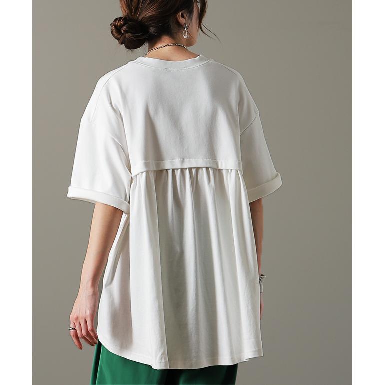 トップス Tシャツ レディース バックギャザー カットソー バックフリル 二の腕カバー 半袖 無地 | HUG.U | 07