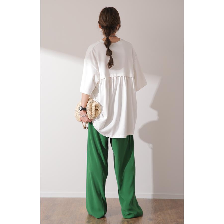 トップス Tシャツ レディース バックギャザー カットソー バックフリル 二の腕カバー 半袖 無地 | HUG.U | 12