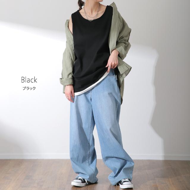 タンクトップ レディース 綿100% 透けにくい トップス ノースリーブ 厚手 Uネック レイヤード | HUG.U | 18