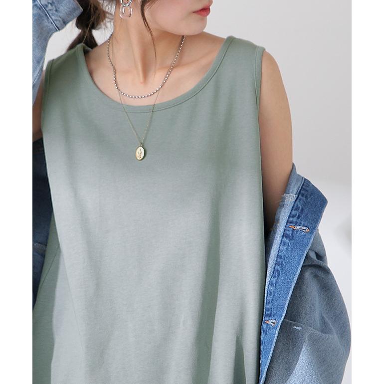 タンクトップ レディース 綿100% 透けにくい トップス ノースリーブ 厚手 Uネック レイヤード | HUG.U | 12
