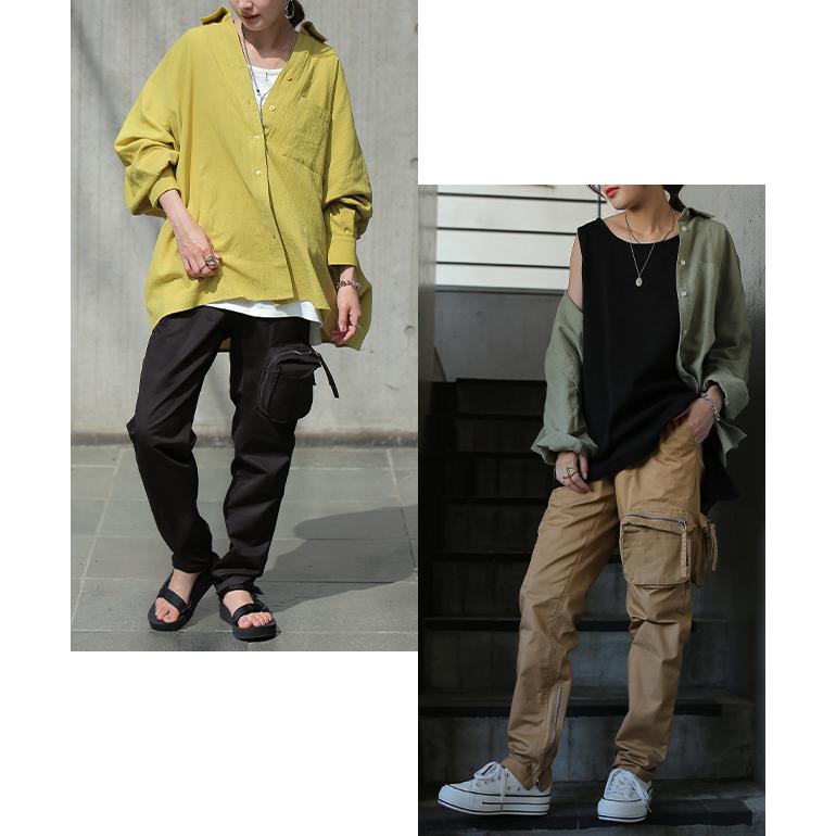 パンツ レディース 綿 カーゴパンツ ボトムス チノパン ポケット スキニー カーゴ ズボン ミリタリー | HUG.U | 21