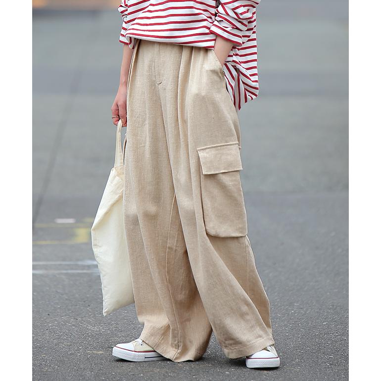 パンツ レディース ワイドパンツ リネン 麻 ナチュラル ゆったり リネンパンツ ワイド ボトムス ロング ズボン | HUG.U | 05