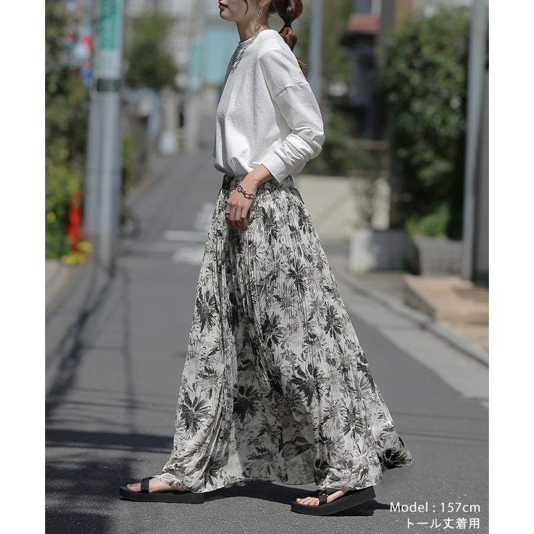 スカート ロング シフォン プリーツ レディ―ス ボトムス プリーツスカート ゴム チェック Aライン 花柄 | HUG.U | 17