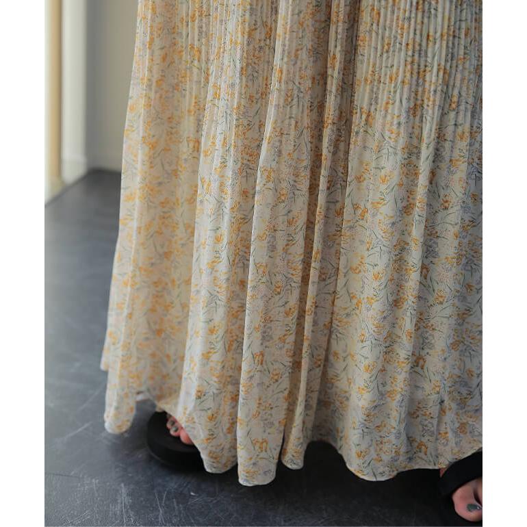 スカート ロング シフォン プリーツ レディ―ス ボトムス プリーツスカート ゴム チェック Aライン 花柄 | HUG.U | 18