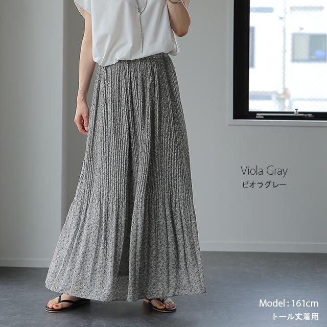 スカート ロング シフォン プリーツ レディ―ス ボトムス プリーツスカート ゴム チェック Aライン 花柄 | HUG.U | 23