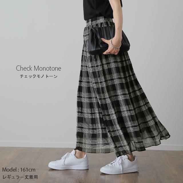 スカート ロング シフォン プリーツ レディ―ス ボトムス プリーツスカート ゴム チェック Aライン 花柄 | HUG.U | 25