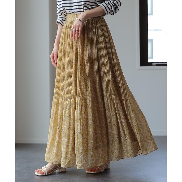 スカート ロング シフォン プリーツ レディ―ス ボトムス プリーツスカート ゴム チェック Aライン 花柄 | HUG.U | 12