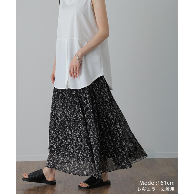 スカート ロング シフォン プリーツ レディ―ス ボトムス プリーツスカート ゴム チェック Aライン 花柄 | HUG.U | 14