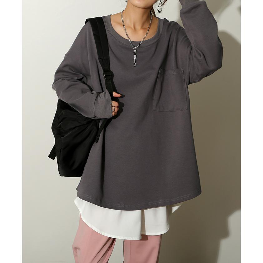 【新品❤️タグ付き】koti koti 重ね着風　ロングTシャツ　チュニック HUG.U トップス レディース ロンT 綿100％ カットソー ポケット