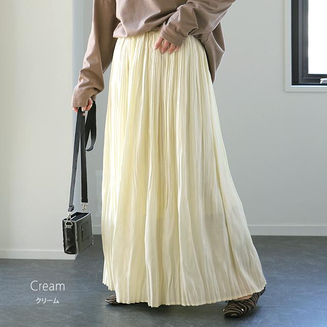 SALE スカート プリーツ サテン ロングスカート レディース プリーツスカート 無地 ゴム フレア | HUG.U | 19