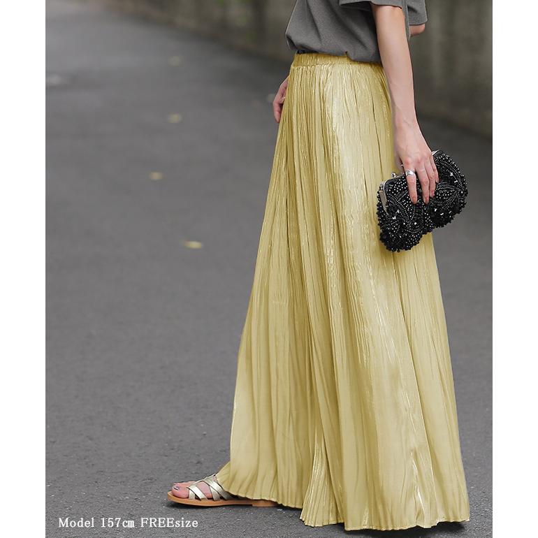SALE スカート プリーツ サテン ロングスカート レディース プリーツスカート 無地 ゴム フレア | HUG.U | 07