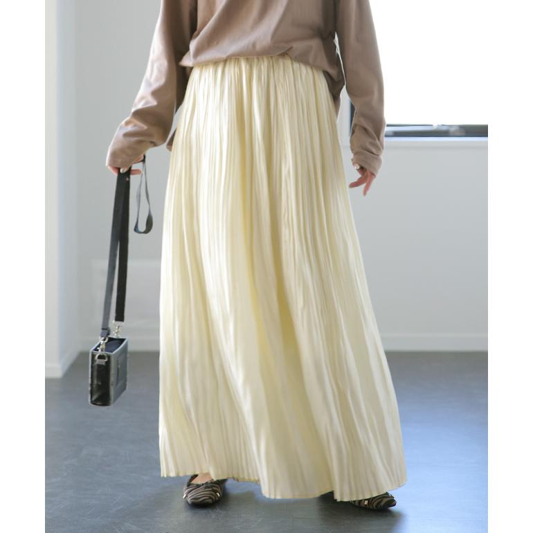 SALE スカート プリーツ サテン ロングスカート レディース プリーツスカート 無地 ゴム フレア | HUG.U | 09
