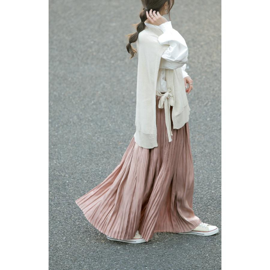 SALE スカート プリーツ サテン ロングスカート レディース プリーツスカート 無地 ゴム フレア | HUG.U | 10