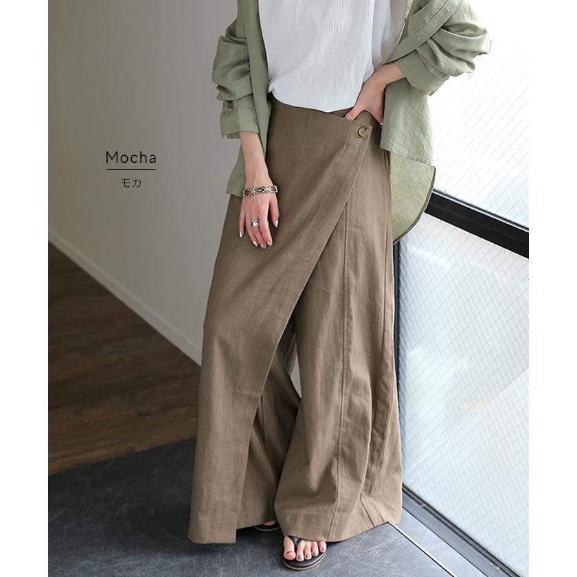 パンツ レディース ワイドパンツ ラップパンツ ボトムス 巻きスカート スカート ナチュラルの画像