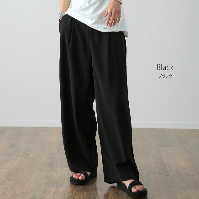 パンツ レディース ワイドパンツ スラックス ワイド ロング カラーパンツ ゴム きれいめ ボトムス | HUG.U | 18