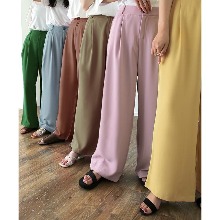 パンツ レディース ワイドパンツ スラックス ワイド ロング カラーパンツ ゴム きれいめ ボトムス | HUG.U | 26
