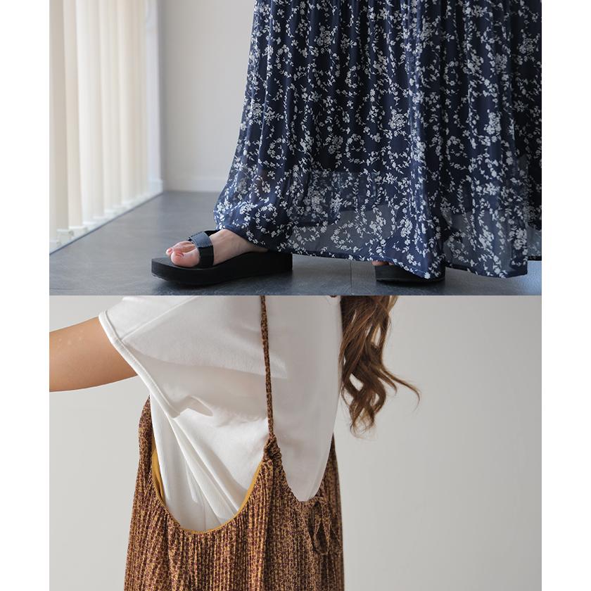 ワンピース  ロング 花柄 シフォン レディース キャミワンピ 透け ロングワンピース 小花柄  マキシ プリーツ レイヤード | HUG.U | 13