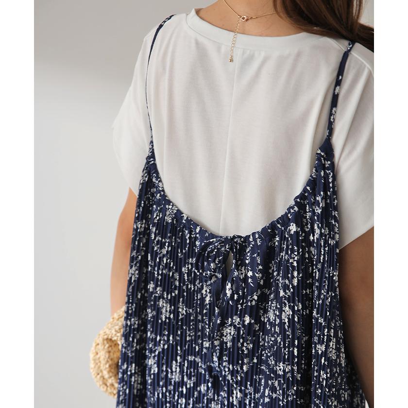 ワンピース  ロング 花柄 シフォン レディース キャミワンピ 透け ロングワンピース 小花柄  マキシ プリーツ レイヤード | HUG.U | 19