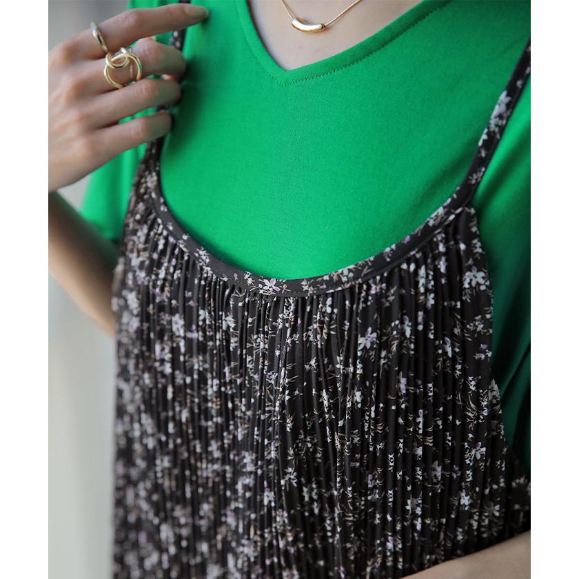 ワンピース  ロング 花柄 シフォン レディース キャミワンピ 透け ロングワンピース 小花柄  マキシ プリーツ レイヤード | HUG.U | 06