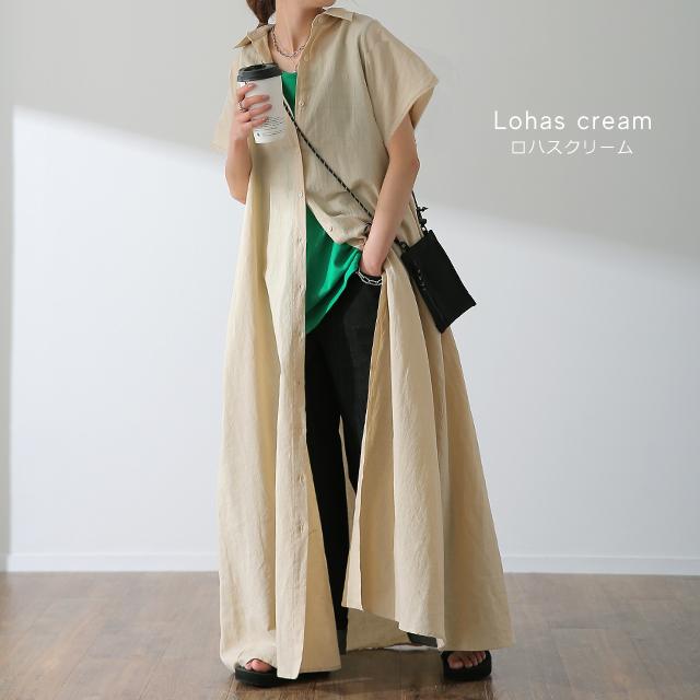 ワンピース  ロング 綿 麻 シャツワンピース レディース 半袖 コットン リネン マキシ | HUG.U | 15