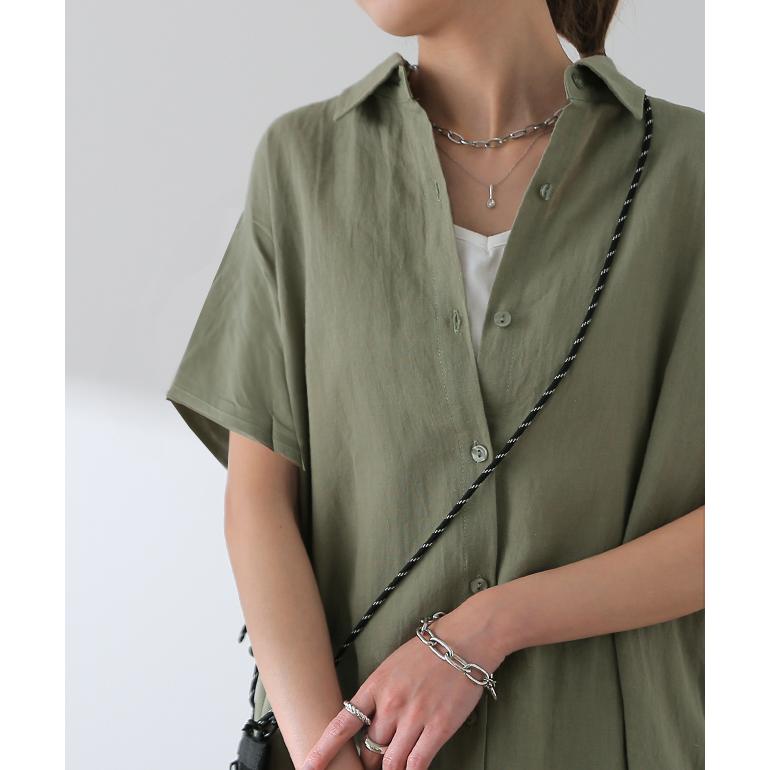 ワンピース  ロング 綿 麻 シャツワンピース レディース 半袖 コットン リネン マキシ | HUG.U | 21