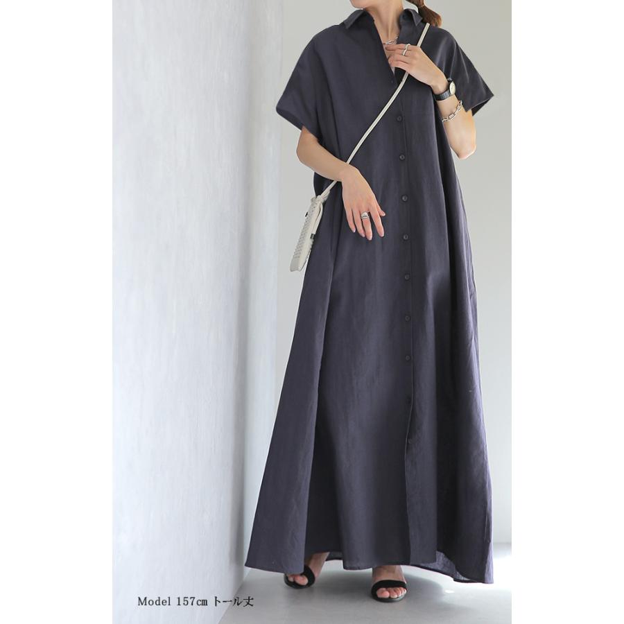 ワンピース  ロング 綿 麻 シャツワンピース レディース 半袖 コットン リネン マキシ | HUG.U | 07