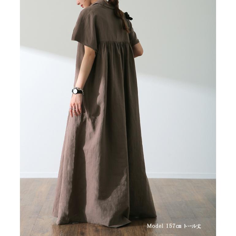 ワンピース  ロング 綿 麻 シャツワンピース レディース 半袖 コットン リネン マキシ | HUG.U | 11