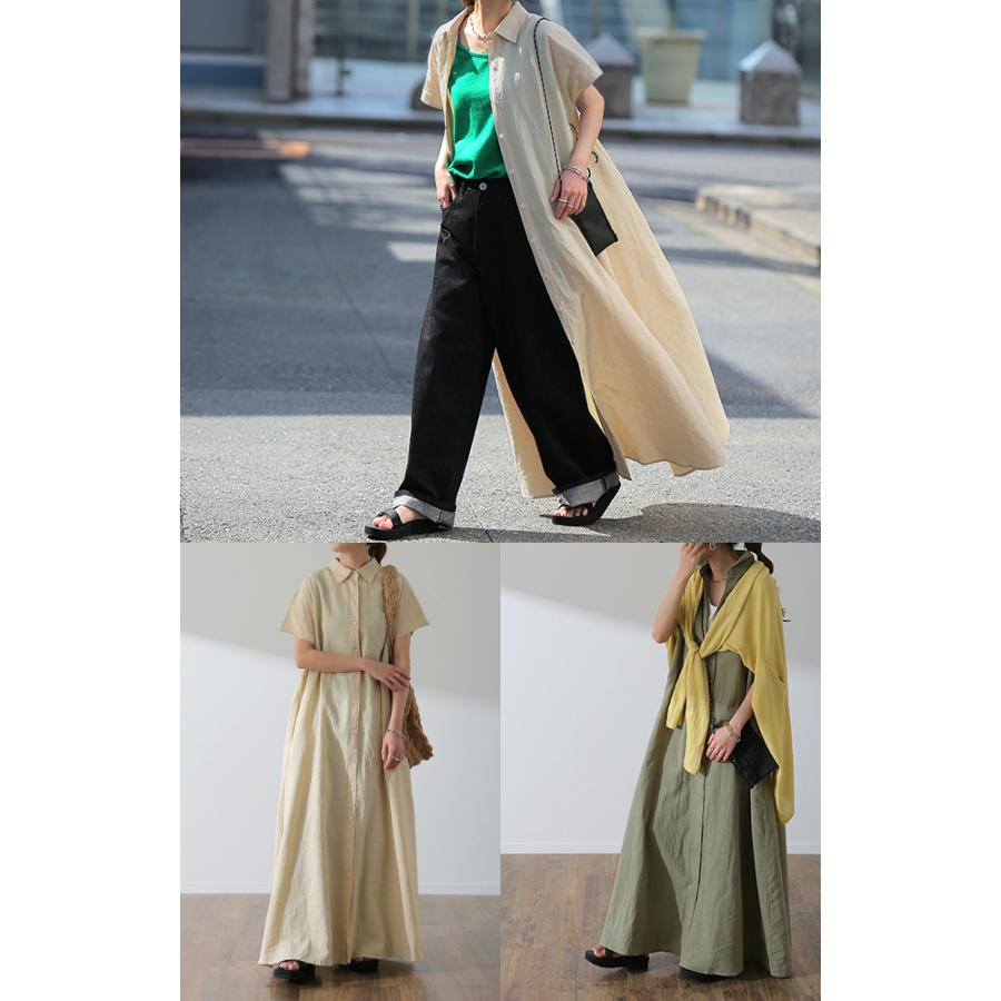 ワンピース  ロング 綿 麻 シャツワンピース レディース 半袖 コットン リネン マキシ | HUG.U | 12