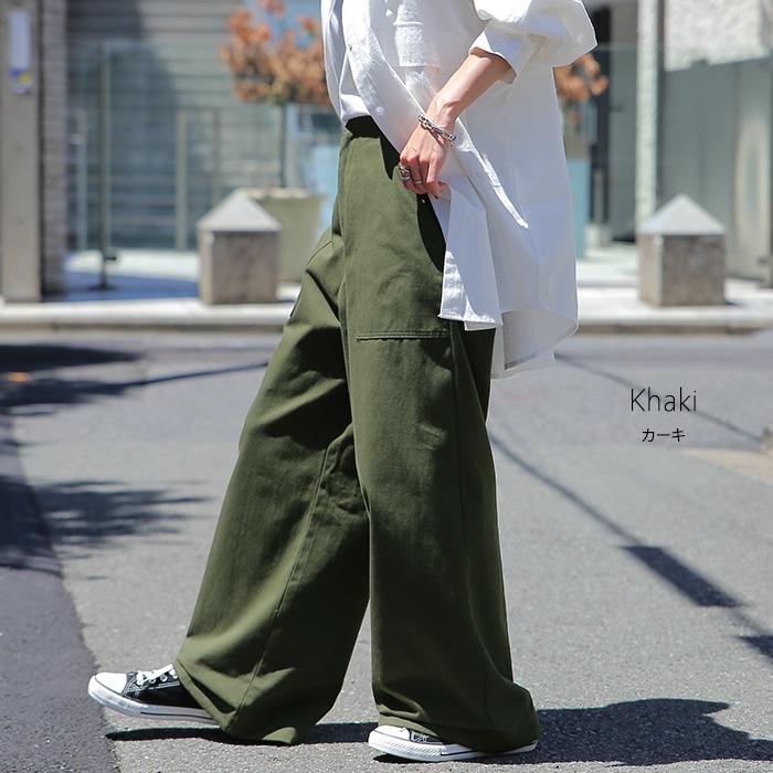 パンツ レディース ワイドパンツ ベイカーパンツ 脚長 チノパン ストレート 綿100% コットン ボトムス | HUG.U | 21