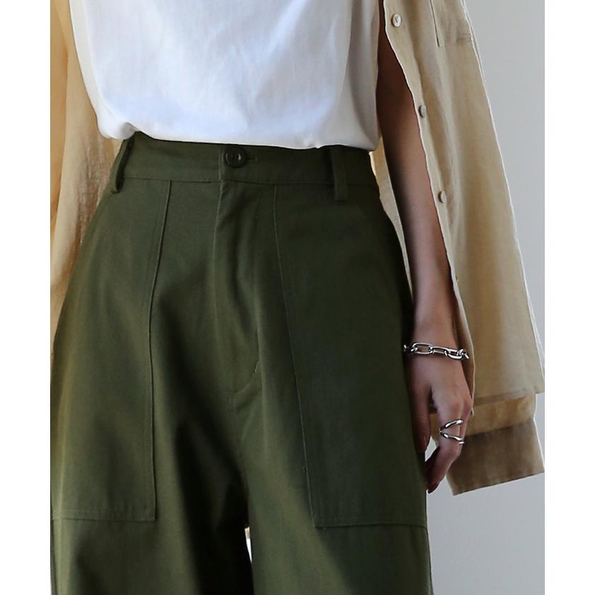 パンツ レディース ワイドパンツ ベイカーパンツ 脚長 チノパン ストレート 綿100% コットン ボトムス | HUG.U | 23