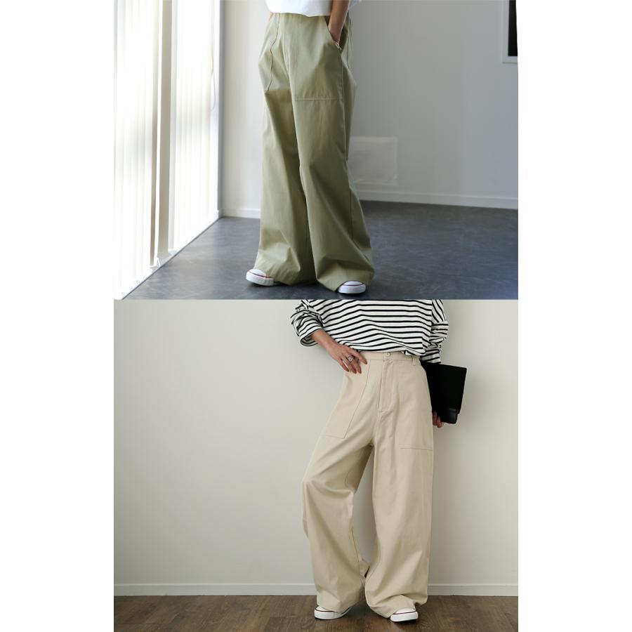 パンツ レディース ワイドパンツ ベイカーパンツ 脚長 チノパン ストレート 綿100% コットン ボトムス | HUG.U | 24